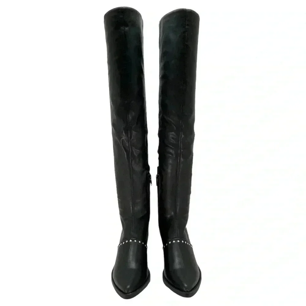 Report Zaria Black Faux Leather & Suede OTK Womens Boots Size 5M
